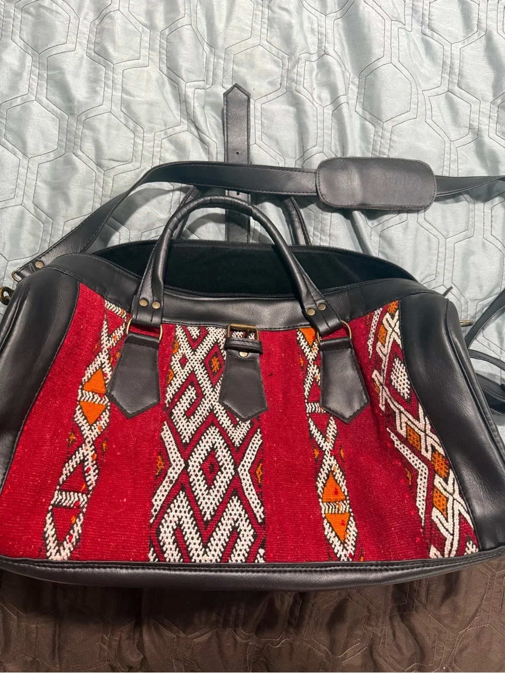 Vintage Kilim Duffle Bag Weekender Leather Travel Large